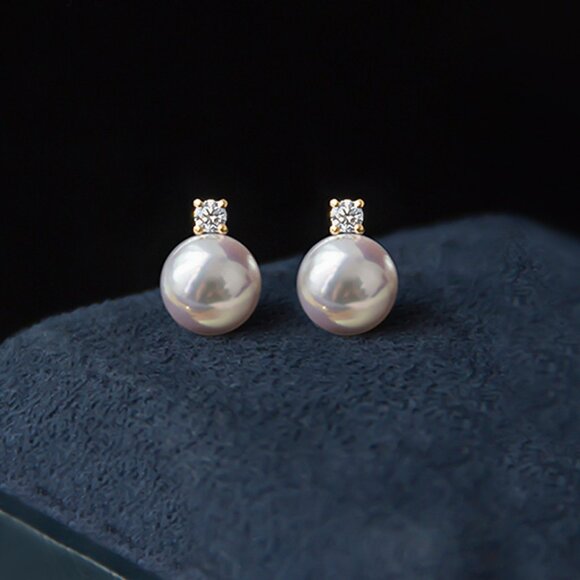 New S925 Sterling Silver Silver Needle Four Prong Set Solitaire Diamond Pearl Ea - Picture 3 of 6